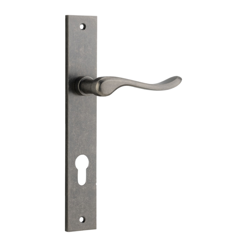 Door Lever Stirling Rectangular Euro Pair Distressed Nickel CTC85mm H240xW38xP64mm in Distressed Nickel