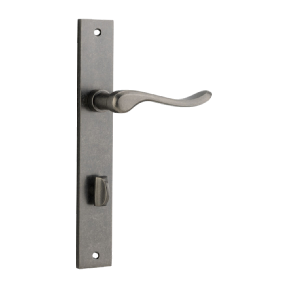 Door Lever Stirling Rectangular Privacy Pair Distressed Nickel CTC85mm H240xW38xP64mm in Distressed Nickel