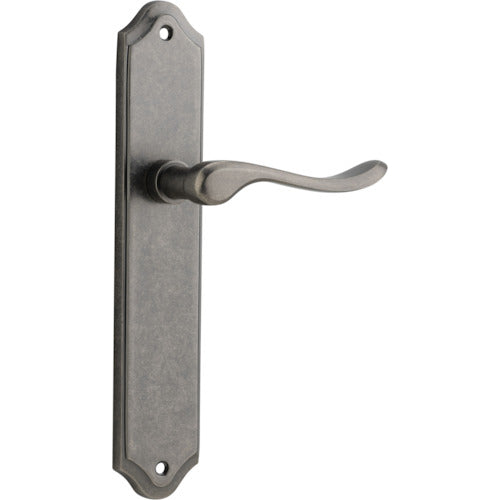 Door Lever Stirling Shouldered Latch Pair Distressed Nickel H250xW48xP64mm in Distressed Nickel