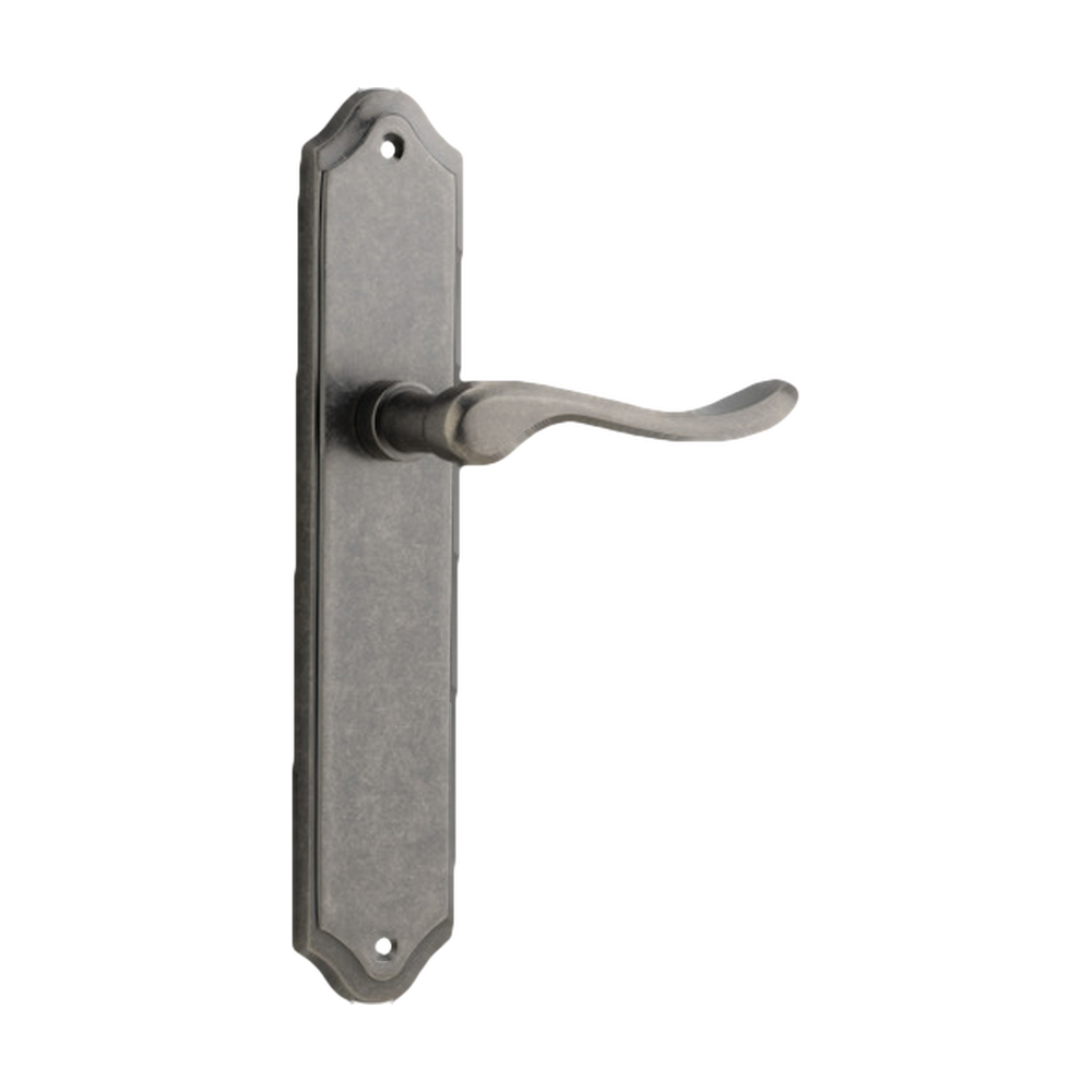 Door Lever Stirling Shouldered Latch Pair Distressed Nickel H250xW48xP64mm in Distressed Nickel