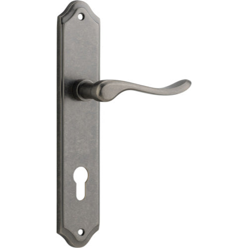 Door Lever Stirling Shouldered Euro Pair Distressed Nickel CTC85mm H250xW48xP64mm in Distressed Nickel