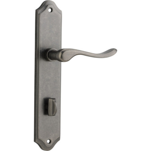 Door Lever Stirling Shouldered Privacy Pair Distressed Nickel CTC85mm H250xW48xP64mm in Distressed Nickel