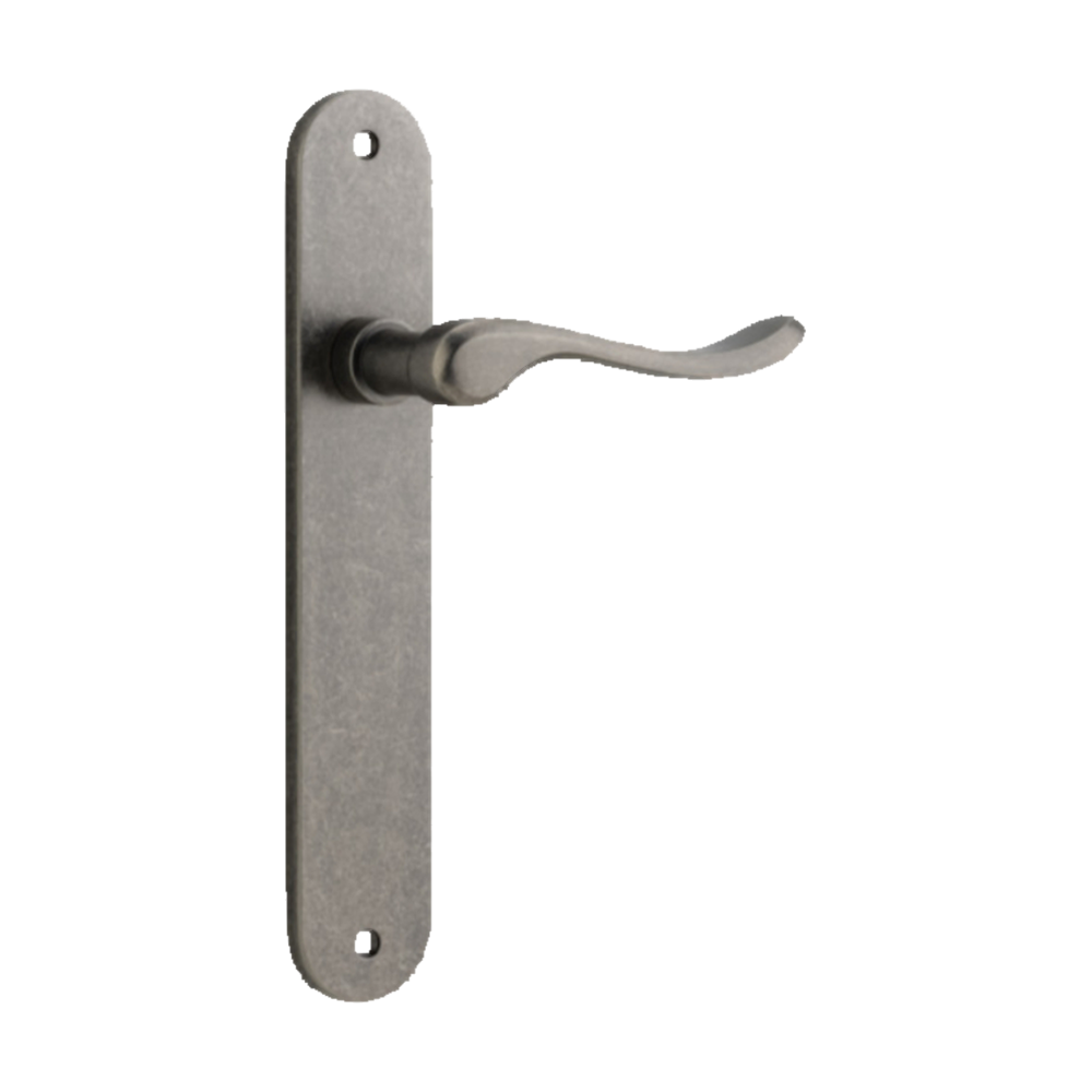 Door Lever Stirling Oval Latch Pair Distressed Nickel H240xW40xP64mm in Distressed Nickel