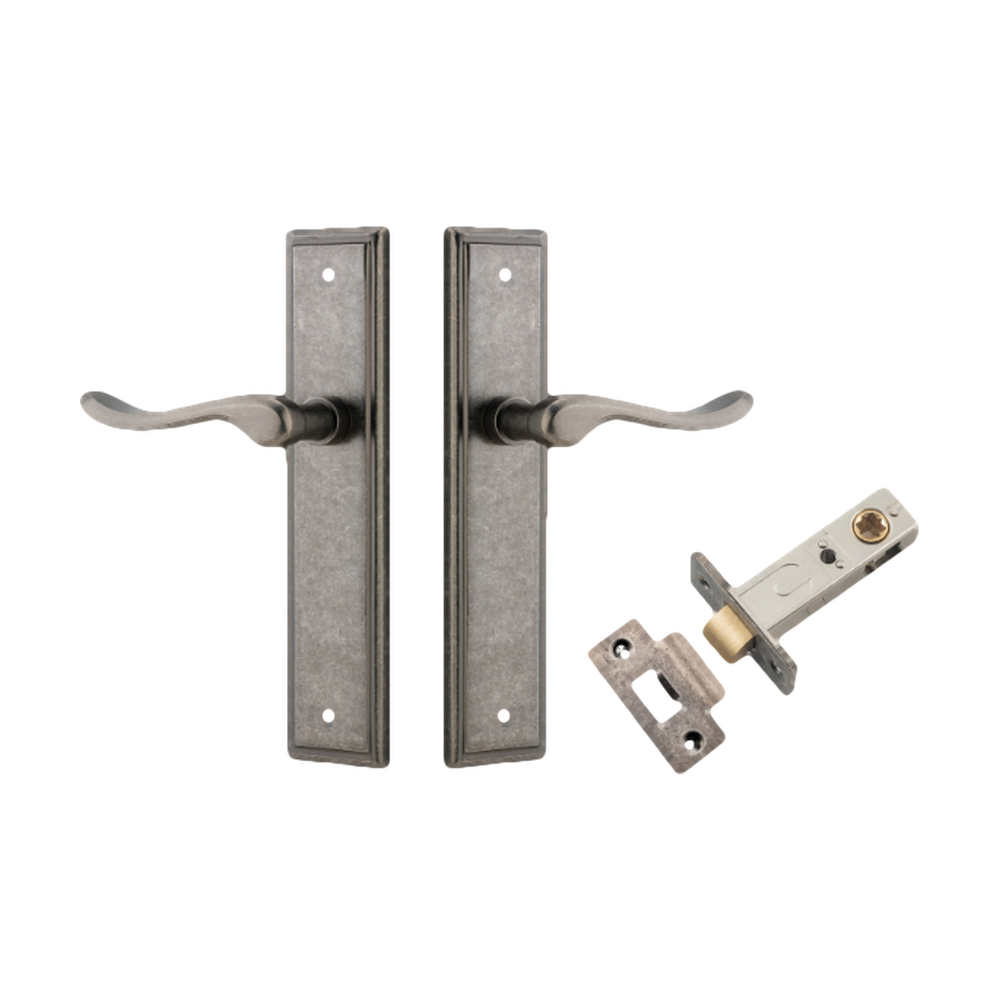 Door Lever Stirling Stepped Latch Pair Distressed Nickel H237xW50xP64mm Passage Kit Tube Latch Split Cam 'T' Striker Distressed Nickel Backset 60mm in Distressed Nickel