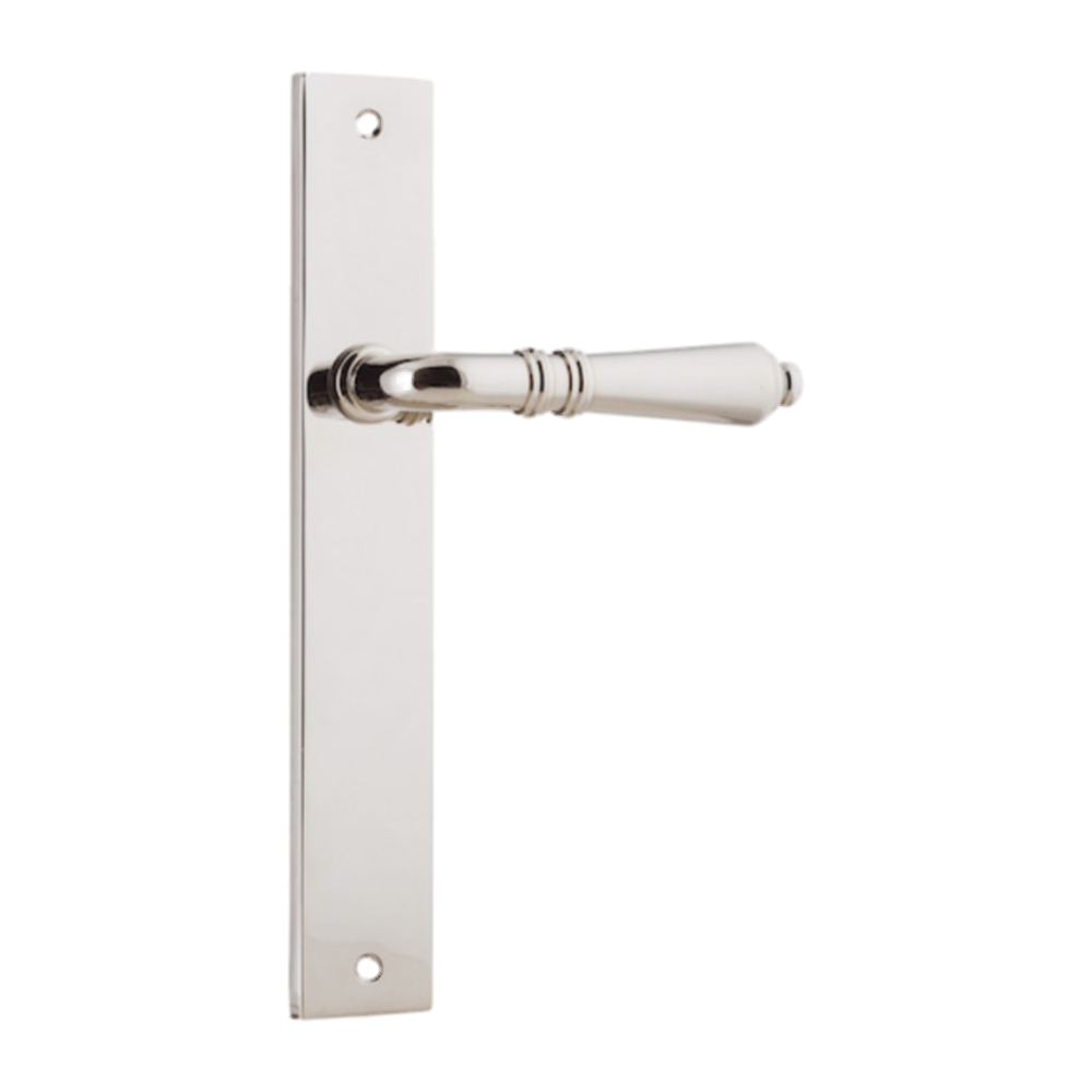 Door Lever Sarlat on Long Backplate Polished Nickel H240xW38xP55mm in Polished Nickel