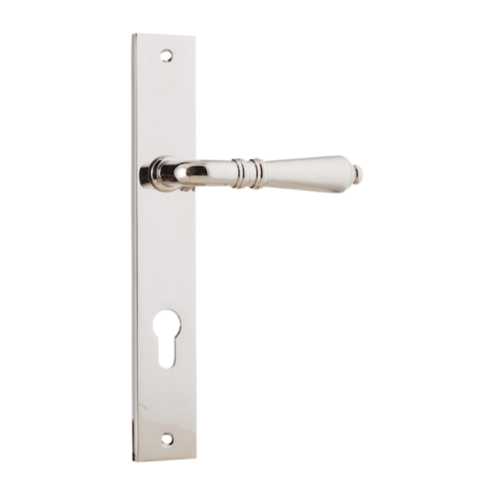 Door Lever Sarlat Rectangular Euro Polished Nickel CTC85mm H240xW38xP55mm in Polished Nickel