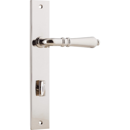 Door Lever Sarlat Rectangular Privacy Polished Nickel CTC85mm H240xW38xP55mm in Polished Nickel