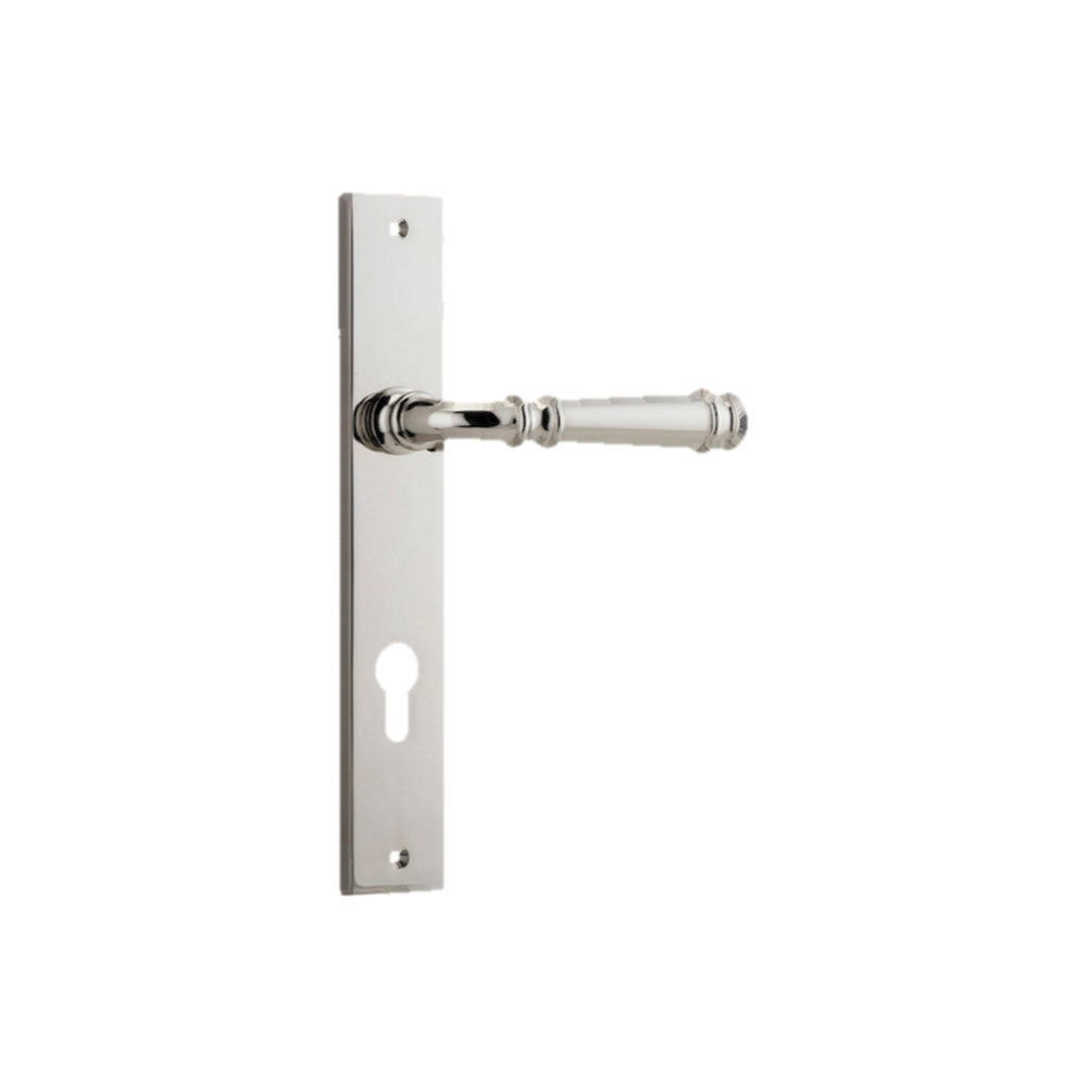 Door Lever Verona Rectangular Euro Polished Nickel CTC85mm H237xW50xP59mm in Polished Nickel