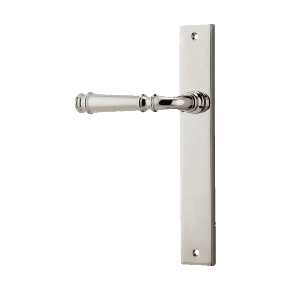 Door Lever Verona Rectangular Latch Left Hand Fixed Polished Nickel L122xP56mm BPH240xW38mm in Polished Nickel