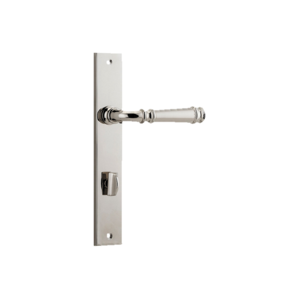 Door Lever Verona Rectangular Privacy Polished Nickel CTC85mm H237xW50xP59mm in Polished Nickel