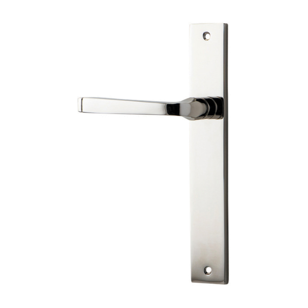 Door Lever Annecy Rectangular Latch Left Hand Fixed Polished Nickel L117xP63mm BPH240xW38mm in Polished Nickel