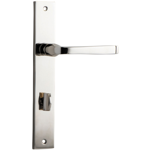 Pair of Iver Annecy lever handles with rectangular backplates, featuring elegant modern design and polished finish.