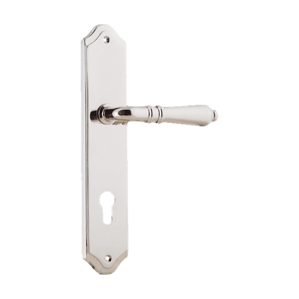 Door Lever Sarlat Shouldered Euro Polished Nickel CTC85mm H250xW48xP57mm in Polished Nickel