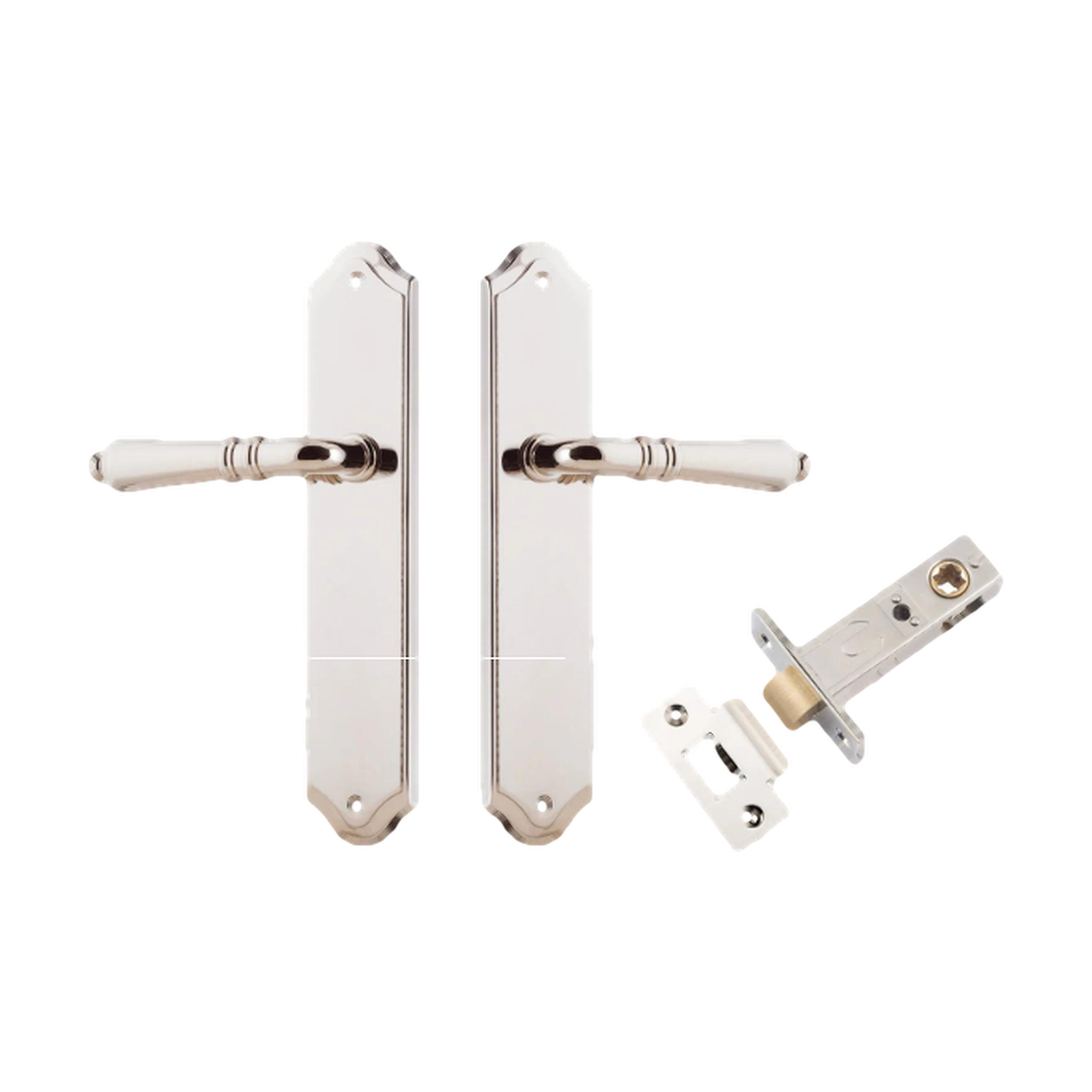 Door Lever Sarlat Shouldered Latch Polished Nickel H250xW48xP57mm Passage Kit Tube Latch Split Cam 'T' Striker Polished Nickel Backset 60mm in Polished Nickel