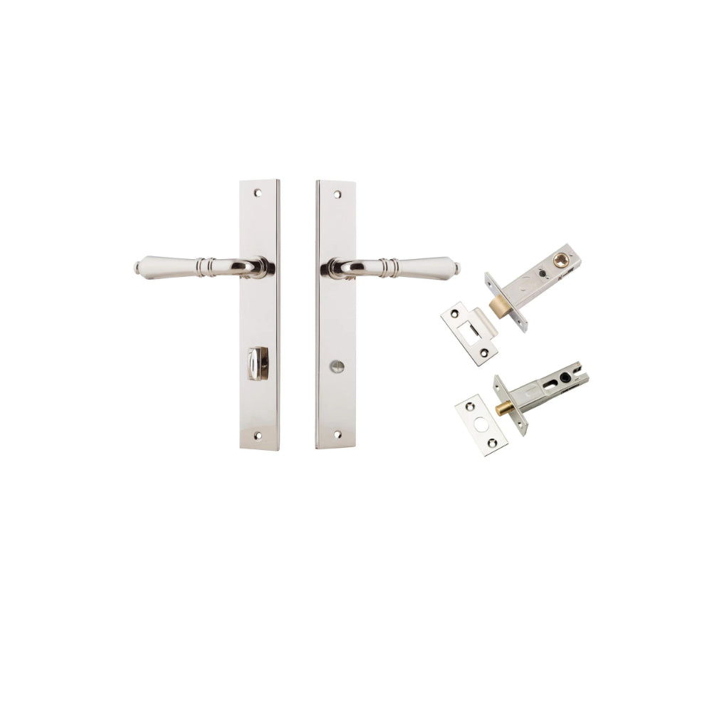 Door Lever Sarlat Shouldered Privacy Polished Nickel CTC85mm H250xW48xP57mm Privacy Kit Tube Latch Split Cam 'T' Striker Polished Nickel Backset 60mm, Privacy Bolt Round Bolt Polished Nickel Backset 60mm in Polished Nickel