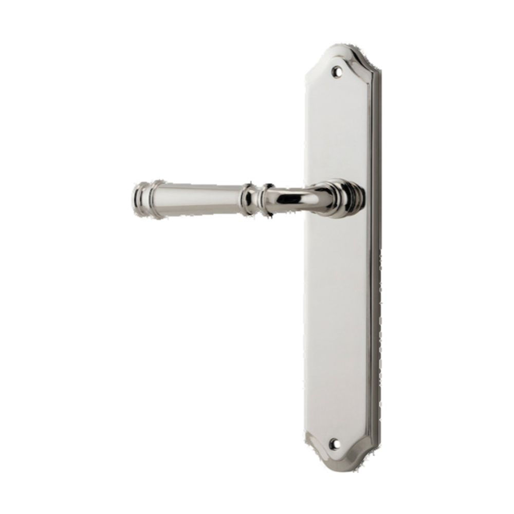 Door Lever Verona Shouldered Latch Left Hand Fixed Polished Nickel L122xP58mm BPH250xW48mm in Polished Nickel