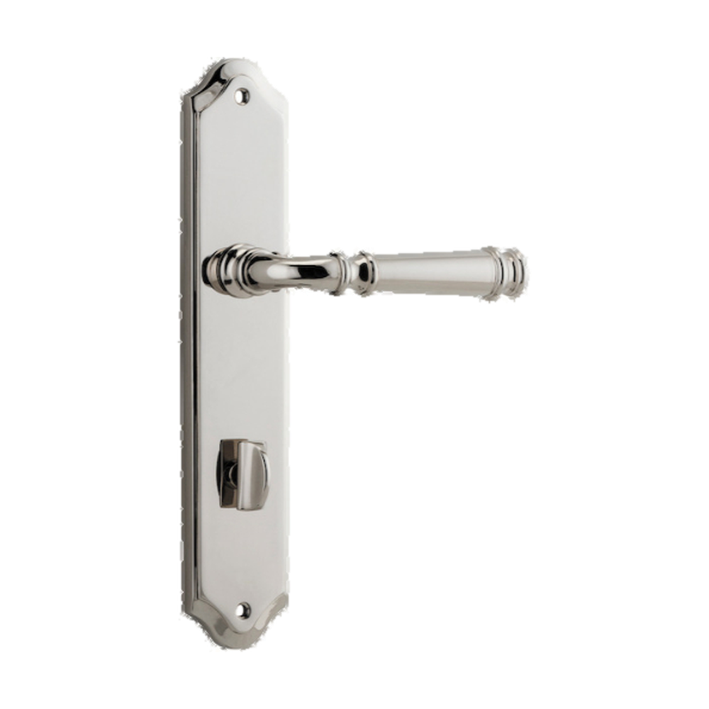Door Lever Verona Shouldered Privacy Polished Nickel CTC85mm H237xW50xP59mm in Polished Nickel