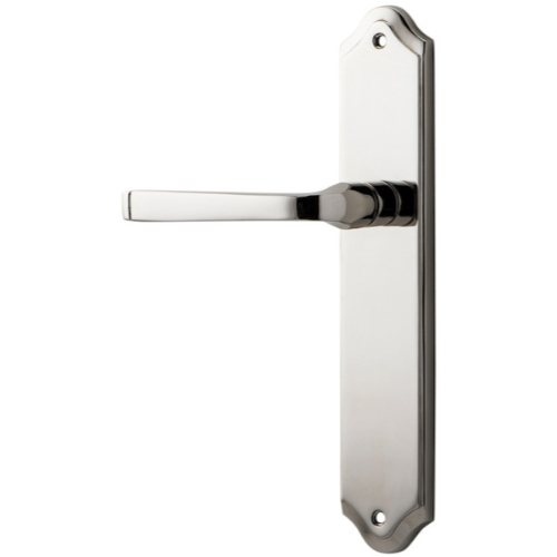 Door Lever Annecy Shouldered Latch Left Hand Fixed Polished Nickel L117xP65mm BPH250xW48mm in Polished Nickel