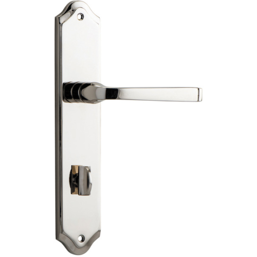 Pair of Iver Annecy lever handles on shouldered backplates, featuring a sleek, modern design for interior doors.