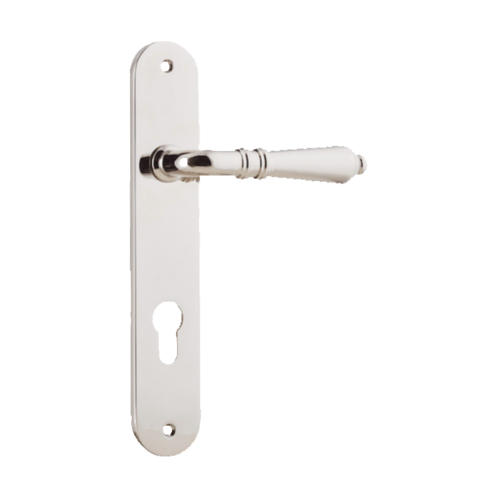 Door Lever Sarlat Oval Euro Polished Nickel CTC85mm H230xW40xP55mm in Polished Nickel