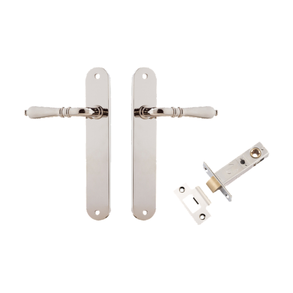Door Lever Sarlat Oval Latch Polished Nickel H240xW40xP55mm Passage Kit Tube Latch Split Cam 'T' Striker Polished Nickel Backset 60mm in Polished Nickel