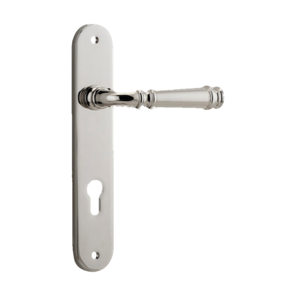 Door Lever Verona Oval Euro Polished Nickel CTC85mm H237xW50xP59mm in Polished Nickel