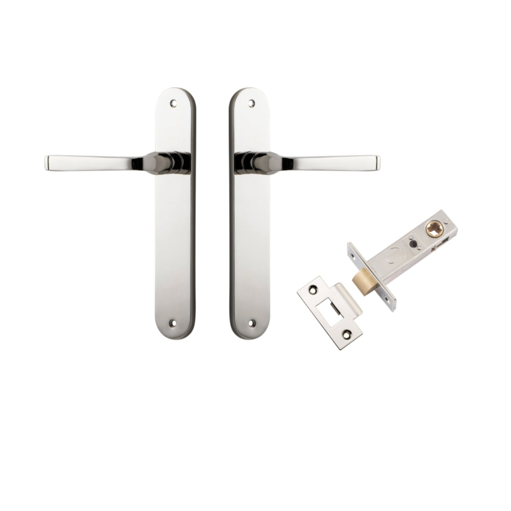 Door Lever Annecy Oval Latch Polished Nickel H240xW40xP62mm Passage Kit Tube Latch Split Cam 'T' Striker Polished Nickel Backset 60mm in Polished Nickel