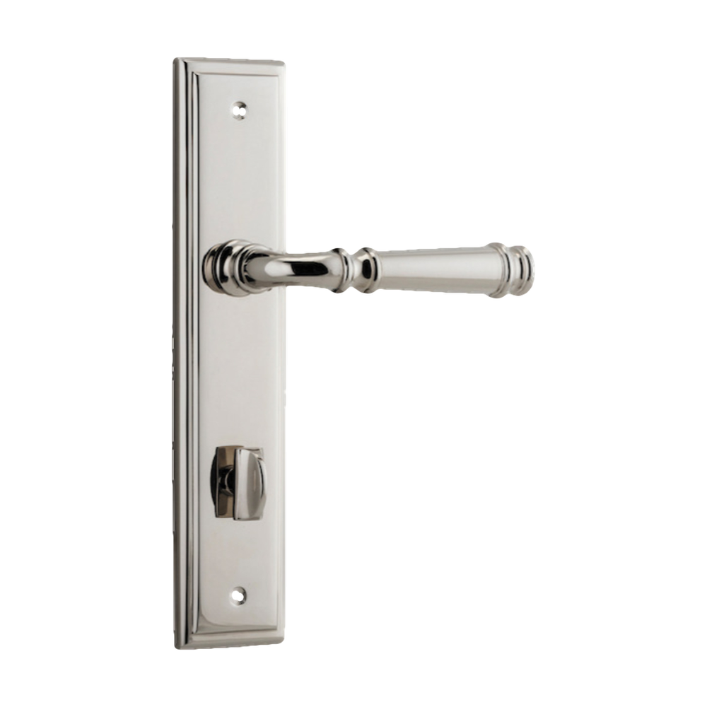 Pair of Iver Verona lever handles on stepped backplates, showcasing sleek architectural hardware for doors.