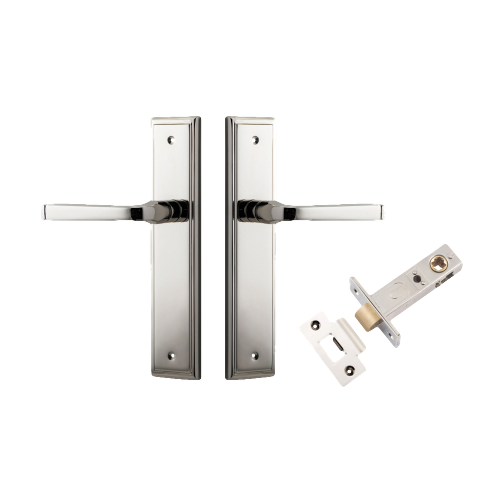 Door Lever Annecy Stepped Latch Polished Nickel H240xW50xP65mm Passage Kit Tube Latch Split Cam 'T' Striker Polished Nickel Backset 60mm in Polished Nickel