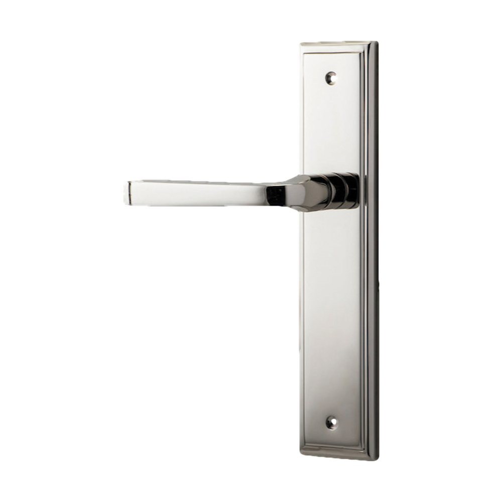 Door Lever Annecy Stepped Latch Left Hand Fixed Polished Nickel L117xP66mm BPH237xW50mm in Polished Nickel