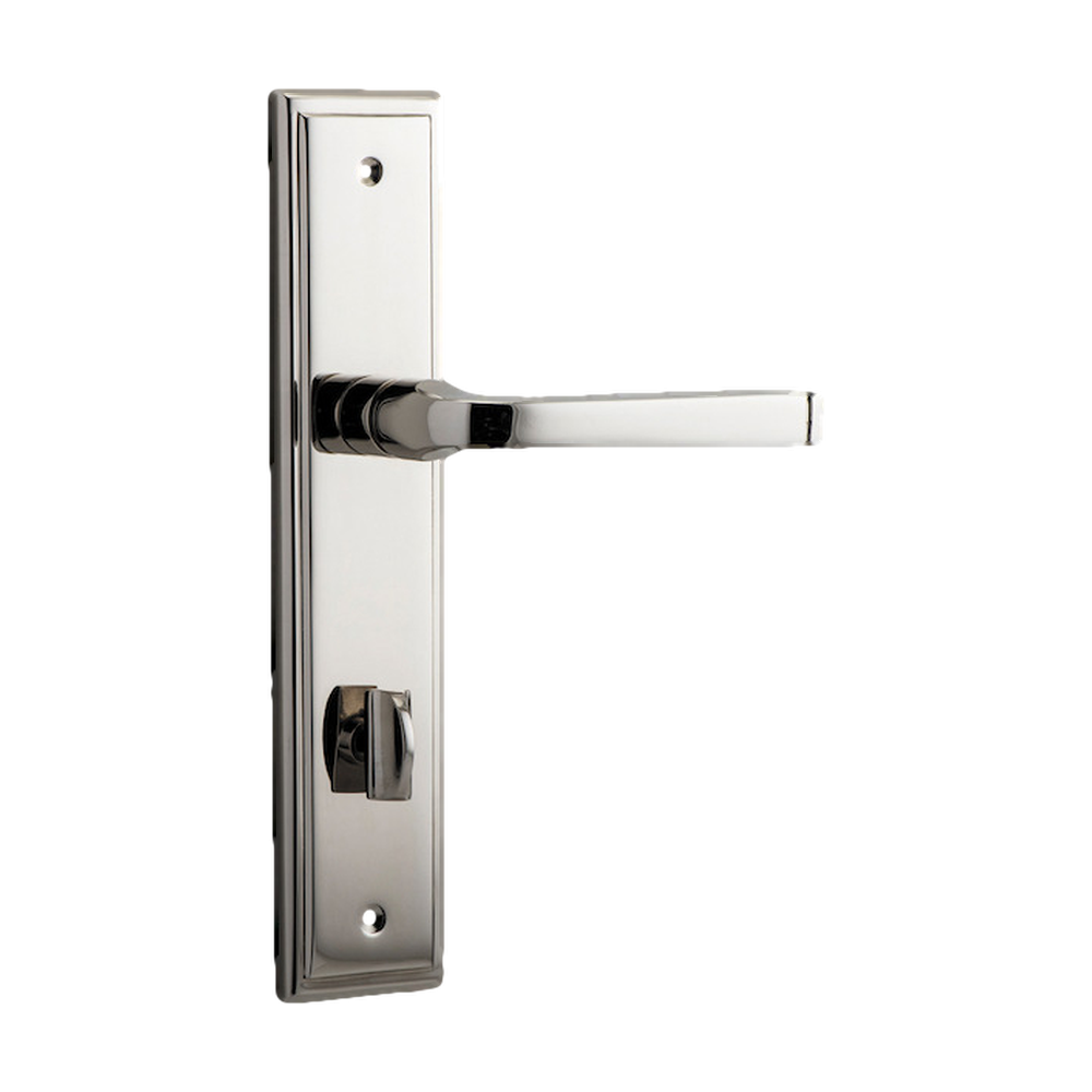 Door Lever Annecy Stepped Privacy Polished Nickel CTC85mm H237xW50xP65mm in Polished Nickel