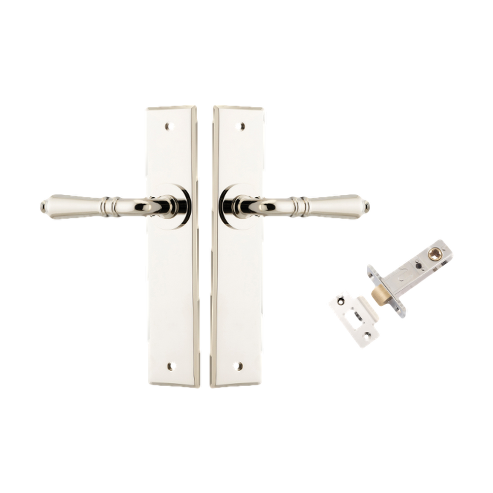 Door Lever Sarlat Chamfered Polished Nickel L111xP55mm BPH240xW50mm Passage Kit Tube Latch Split Cam 'T' Striker Polished Nickel Backset 60mm in Polished Nickel