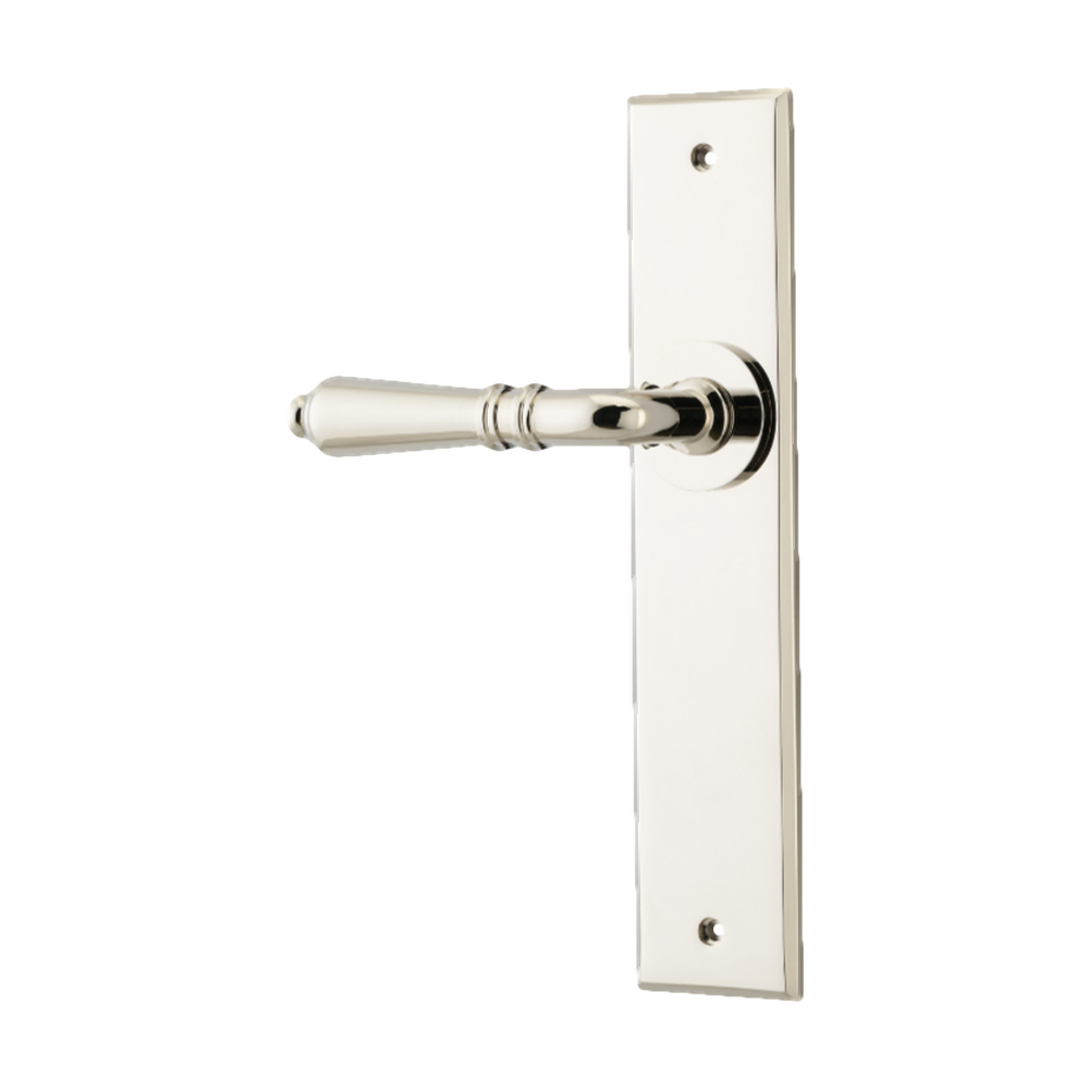 Door Lever Sarlat Chamfered Latch Left Hand Fixed Polished Nickel L111xP55mm BPH240xW50mm in Polished Nickel