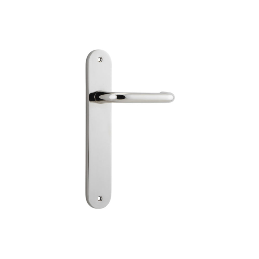 Door Lever Oslo Oval Latch Polished Nickel H230xW40xP57mm in Polished Nickel