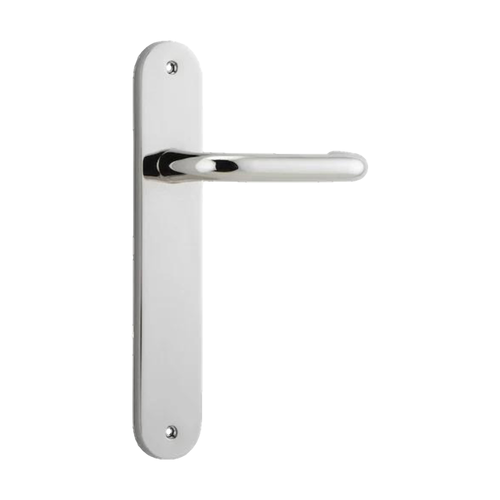 Door Lever Oslo Oval Latch Polished Nickel H230xW40xP57mm in Polished Nickel