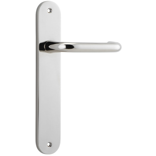 Door Lever Oslo Oval Latch Polished Nickel H230xW40xP57mm in Polished Nickel