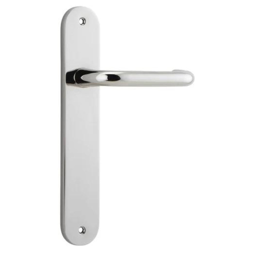 Door Lever Oslo Return Oval Polished Nickel L118xP54mm BPH240xW40mm Passage Kit Tube Latch Split Cam 'T' Striker Polished Nickel Backset 60mm in Polished Nickel