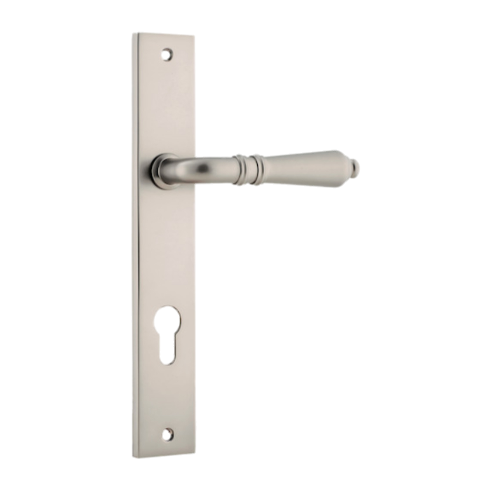 Door Lever Sarlat Rectangular Euro Satin Nickel CTC85mm H240xW38xP55mm in Satin Nickel