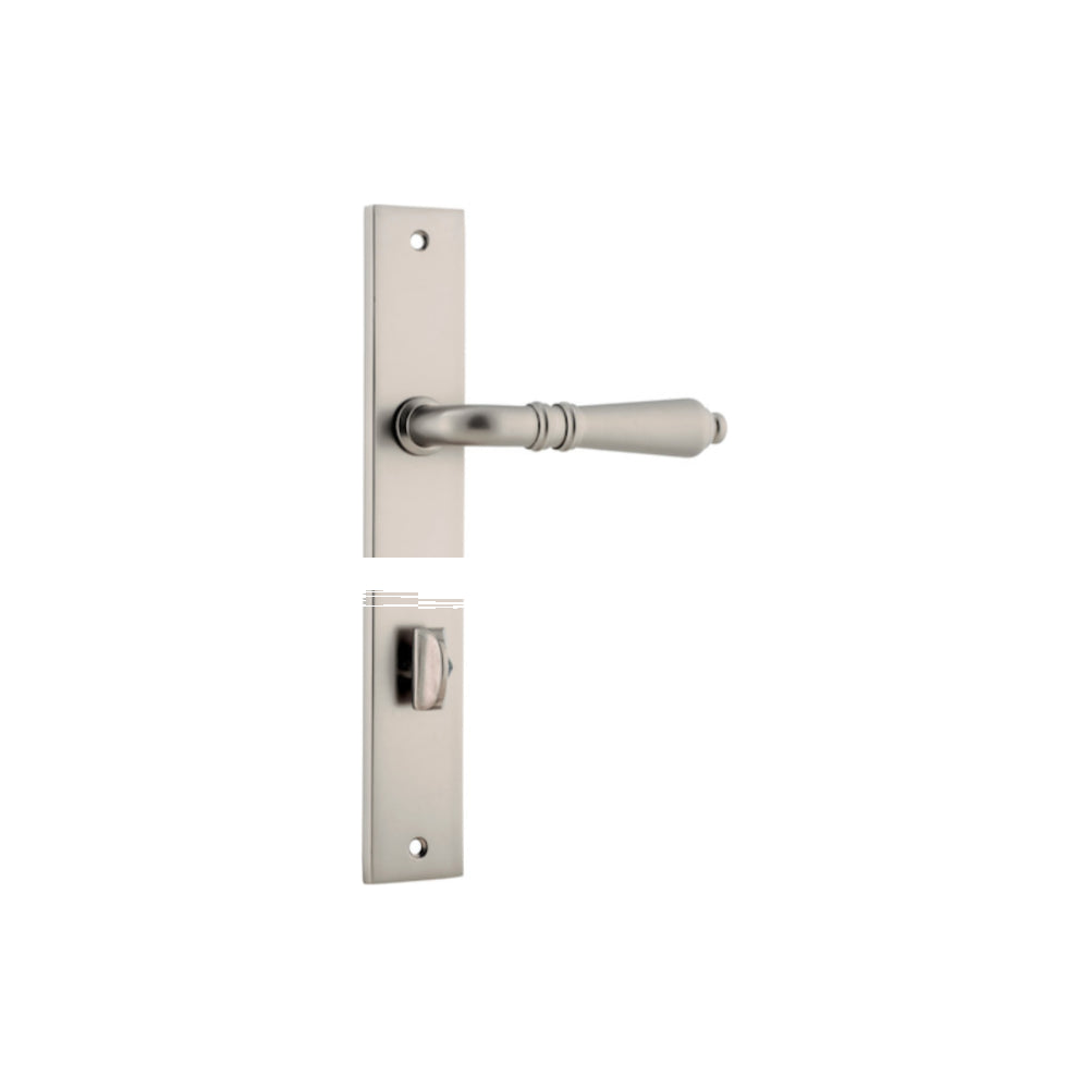 Door Lever Sarlat Rectangular Privacy Satin Nickel CTC85mm H240xW38xP55mm in Satin Nickel