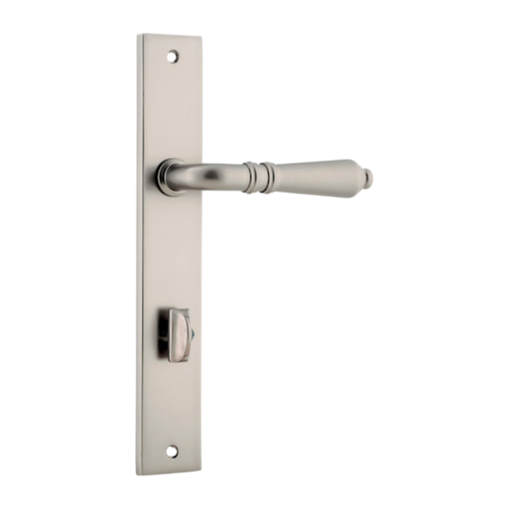 Door Lever Sarlat Rectangular Privacy Satin Nickel CTC85mm H240xW38xP55mm in Satin Nickel