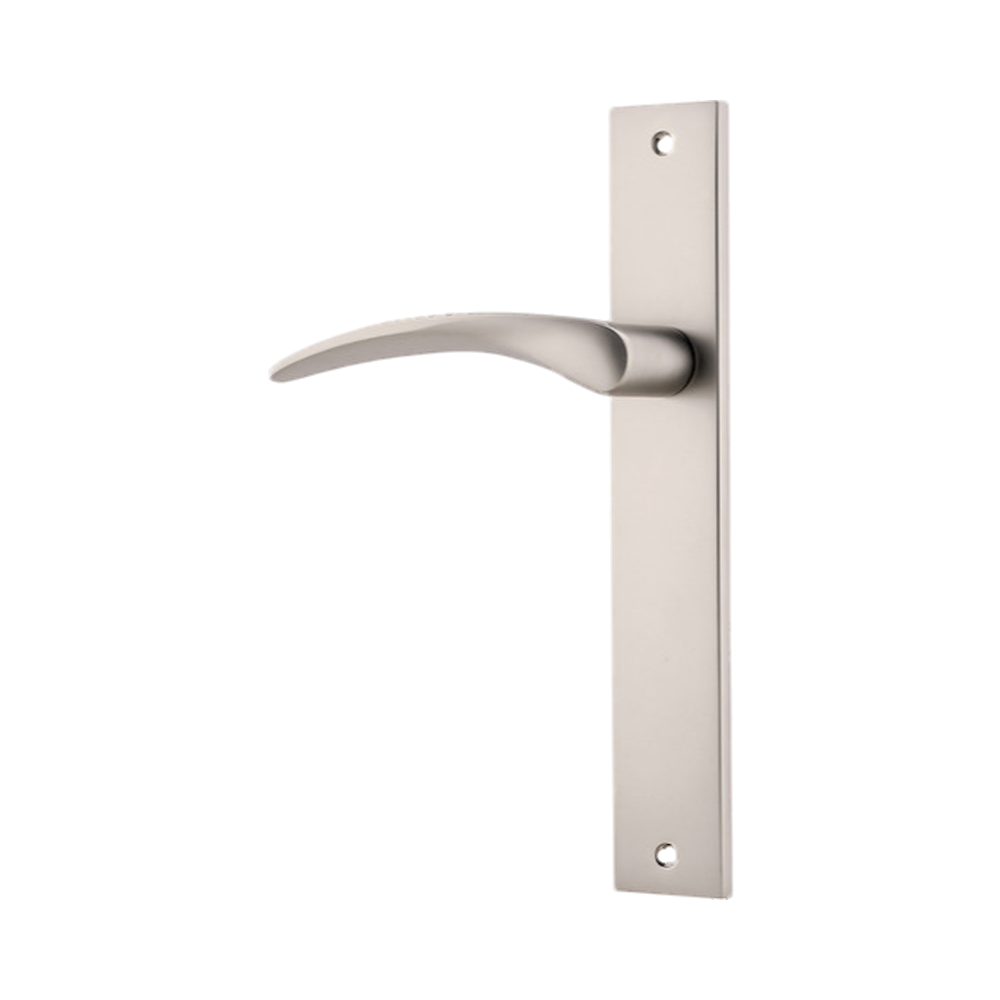 Door Lever Oxford Rectangular Latch Left Hand Fixed Satin Nickel L125xP60mm BPH240xW38mm in Satin Nickel