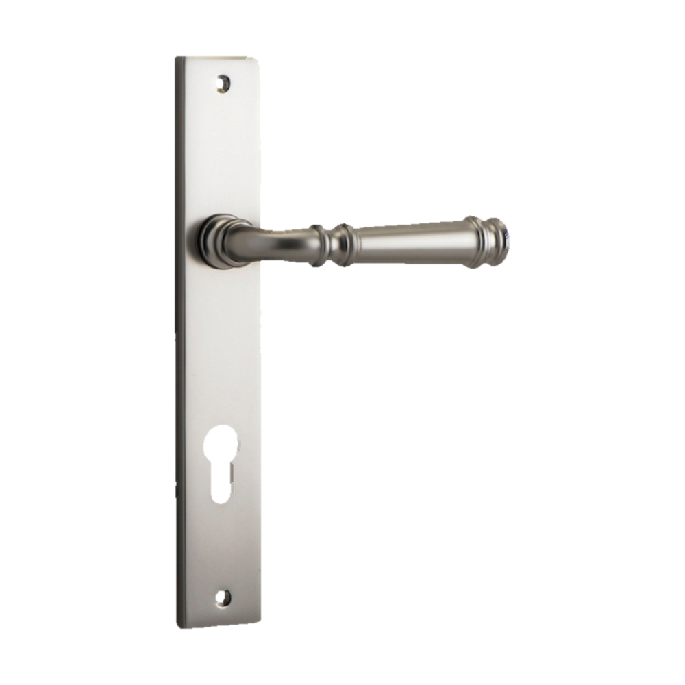 Door Lever Verona Rectangular Euro Satin Nickel CTC85mm H237xW50xP59mm in Satin Nickel