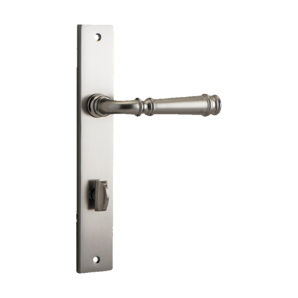 Door Lever Verona Rectangular Privacy Satin Nickel CTC85mm H237xW50xP59mm in Satin Nickel