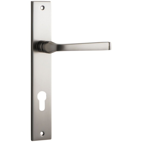Door Lever Annecy Rectangular Euro Satin Nickel CTC85mm H237xW50xP65mm in Satin Nickel