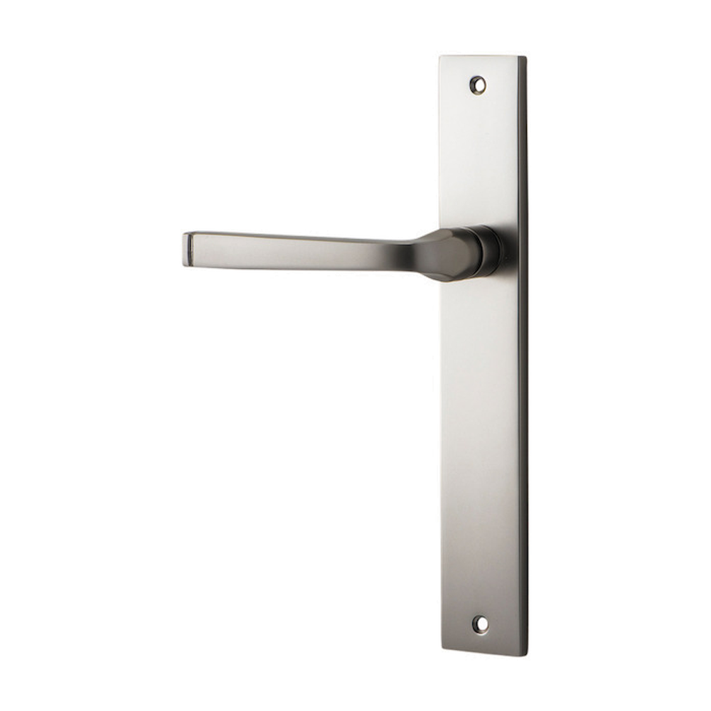 Door Lever Annecy Rectangular Latch Left Hand Fixed Satin Nickel L117xP63mm BPH240xW38mm in Satin Nickel