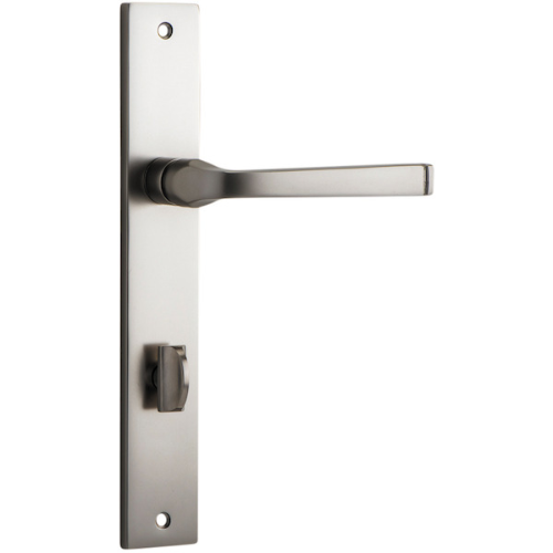 Door Lever Annecy Rectangular Privacy Satin Nickel CTC85mm H237xW50xP65mm in Satin Nickel