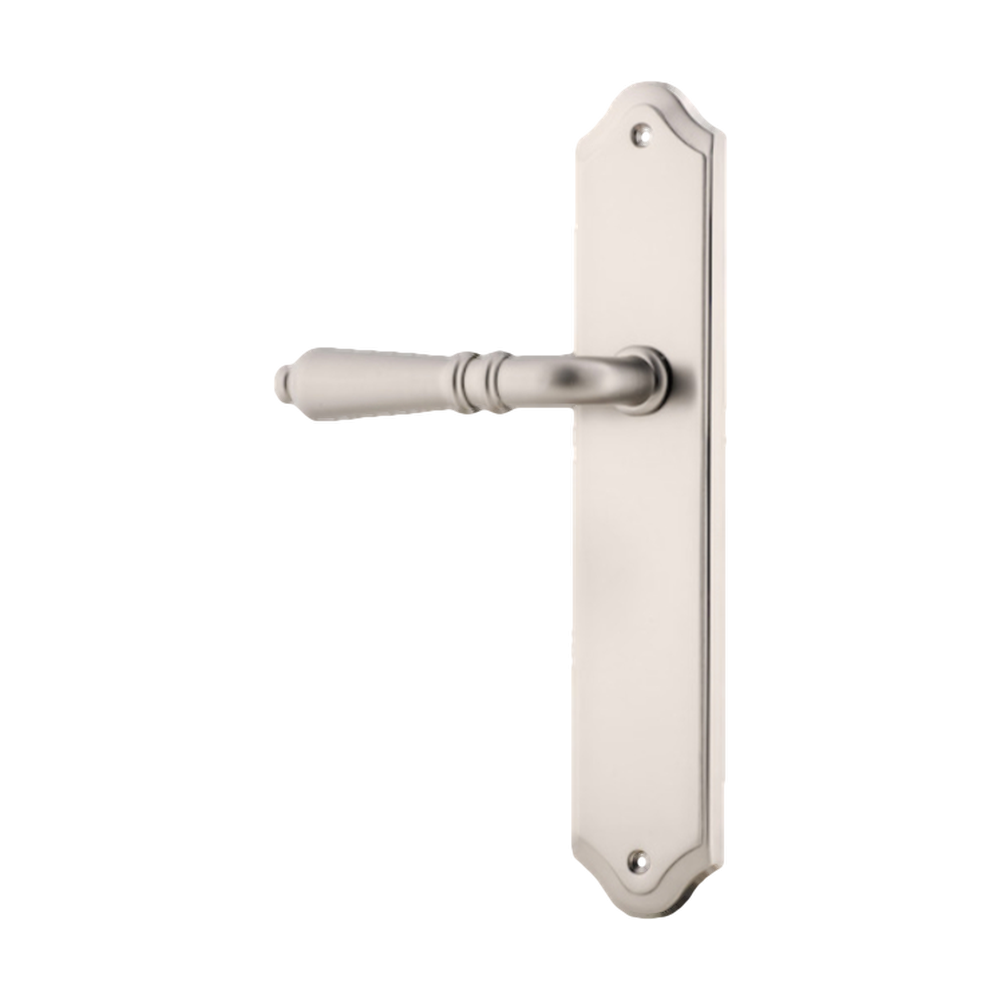 Door Lever Sarlat Shouldered Latch Left Hand Fixed Satin Nickel L111xP55mm BPH250xW48mm in Satin Nickel