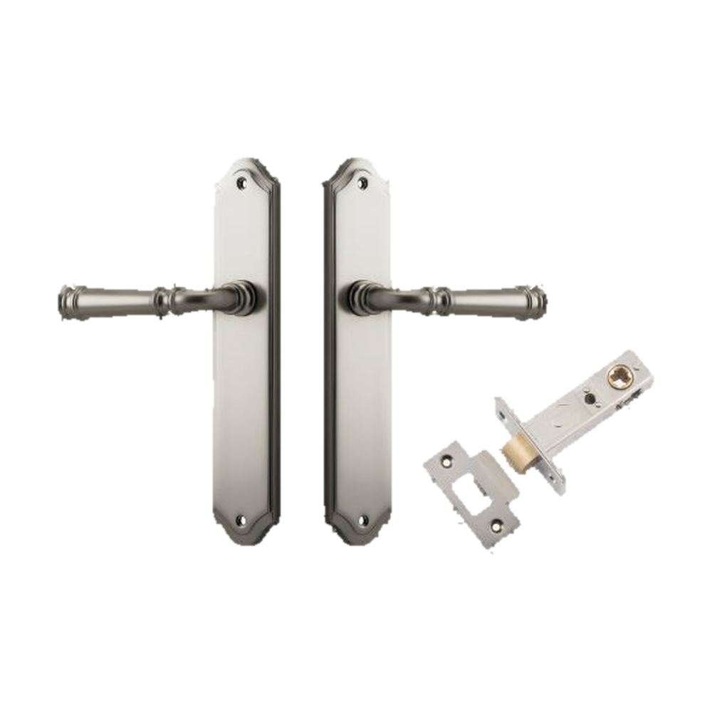 Door Lever Verona Shouldered Latch Satin Nickel H240xW50xP59mm Passage Kit Tube Latch Split Cam 'T' Striker Satin Nickel Backset 60mm in Satin Nickel