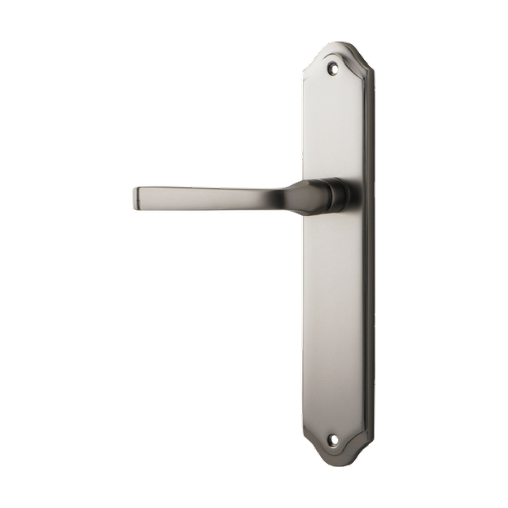 Door Lever Annecy Shouldered Latch Left Hand Fixed Satin Nickel L117xP65mm BPH250xW48mm in Satin Nickel
