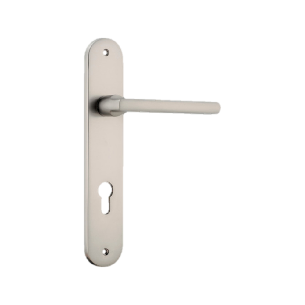 Door Lever Baltimore Oval Euro Satin Nickel CTC85mm H230xW40xP55mm in Satin Nickel